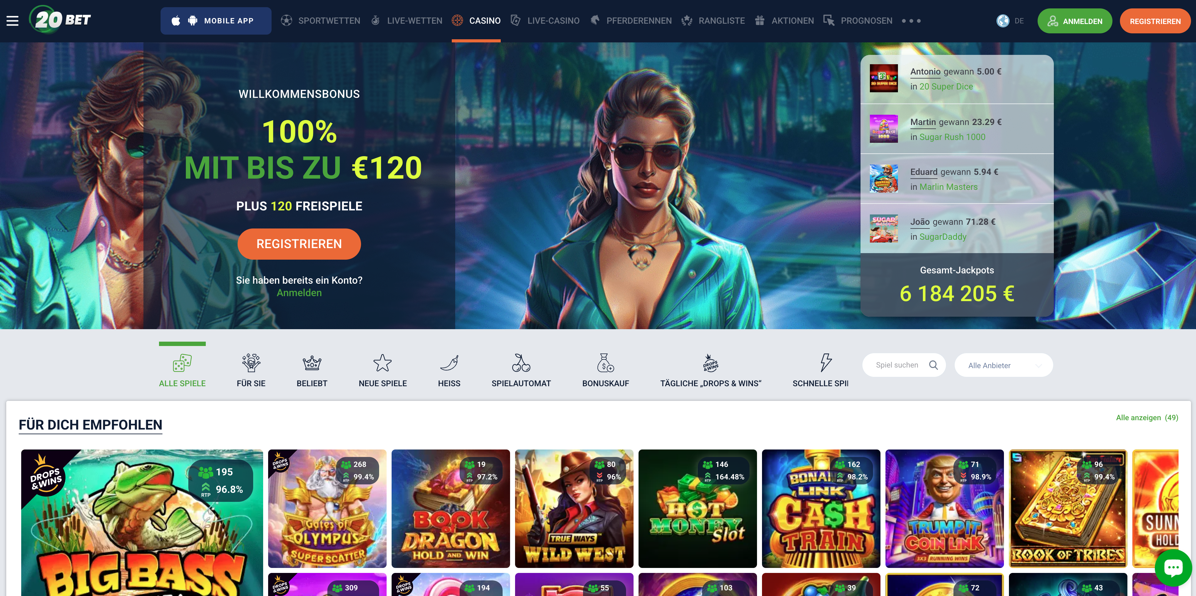 20bet casino interface