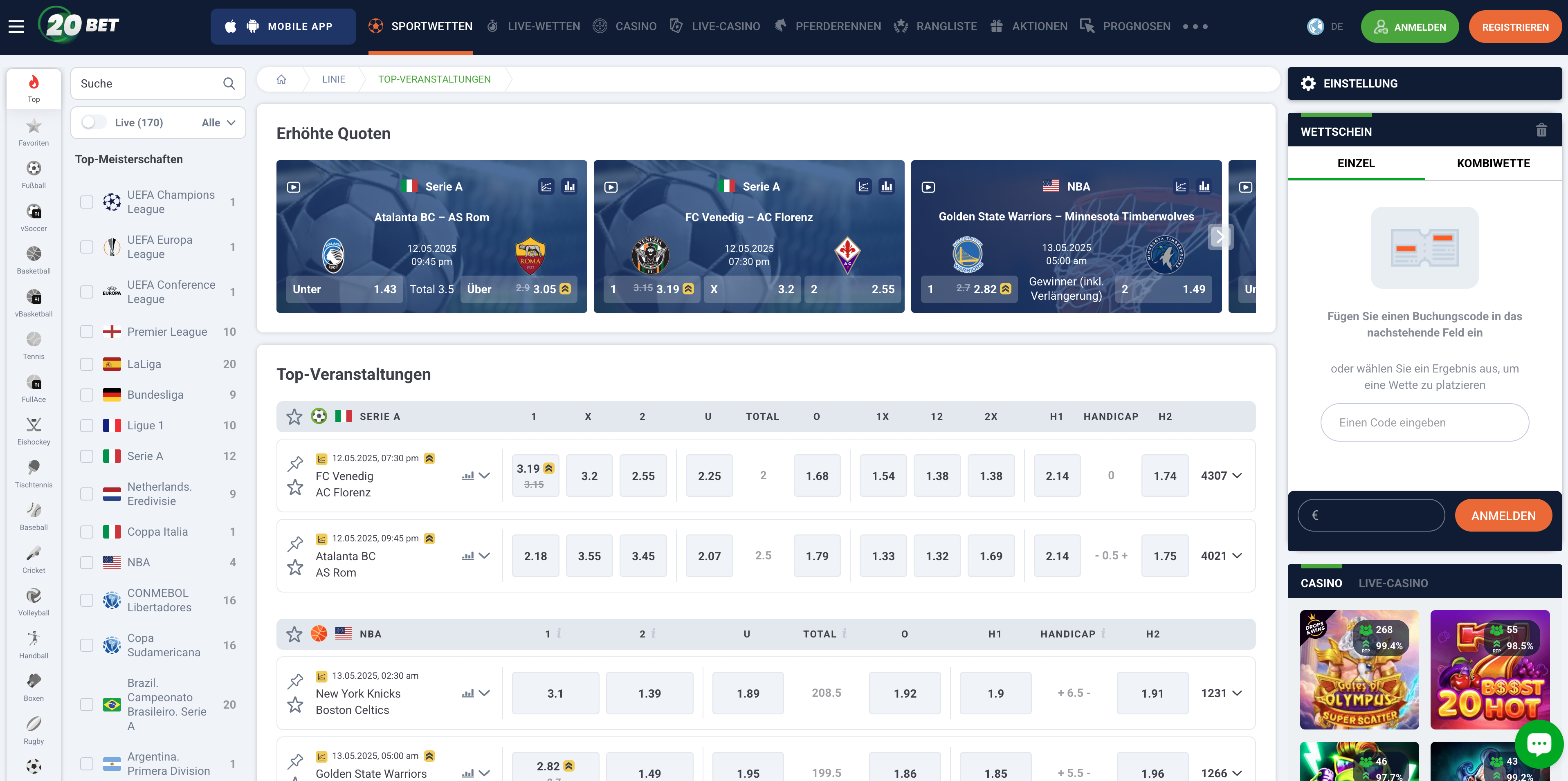 20bet sports interface