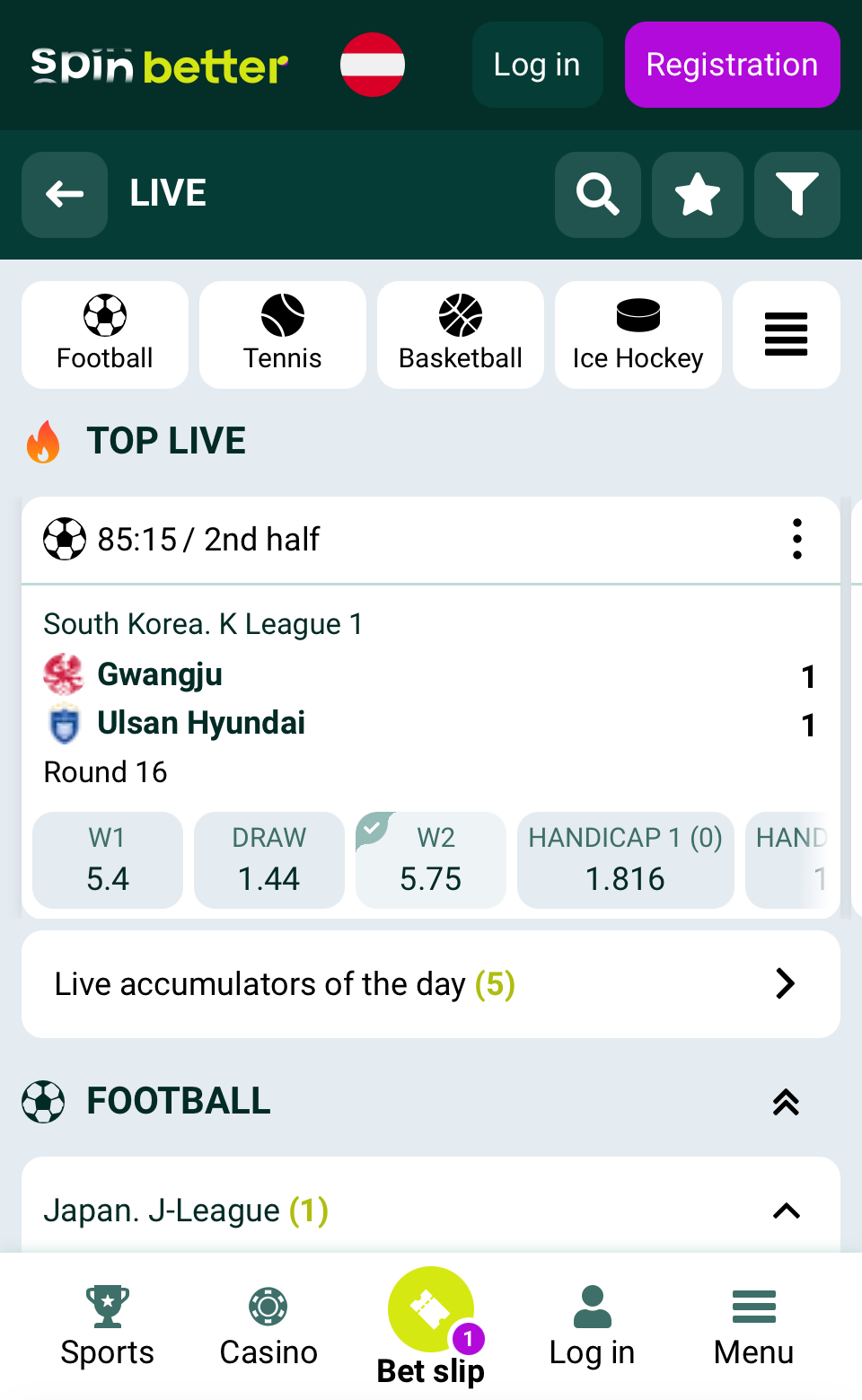 spinbetter mobile interface