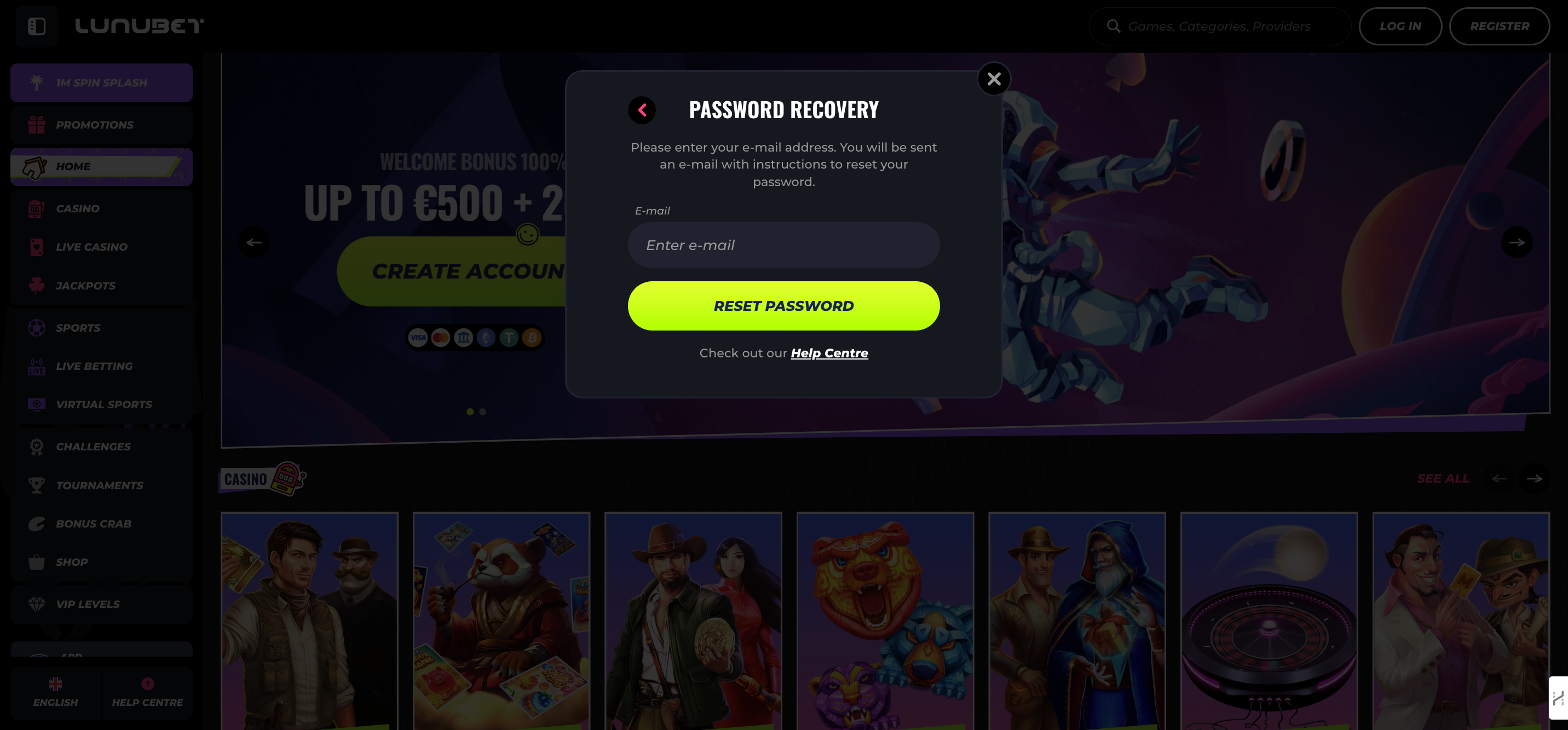 Lunubet Password recovery