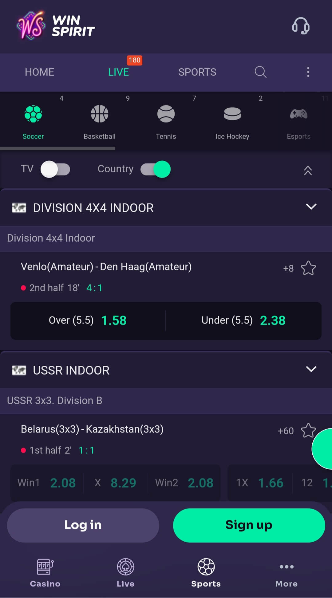 WinSpirit Mobile App Betting Line