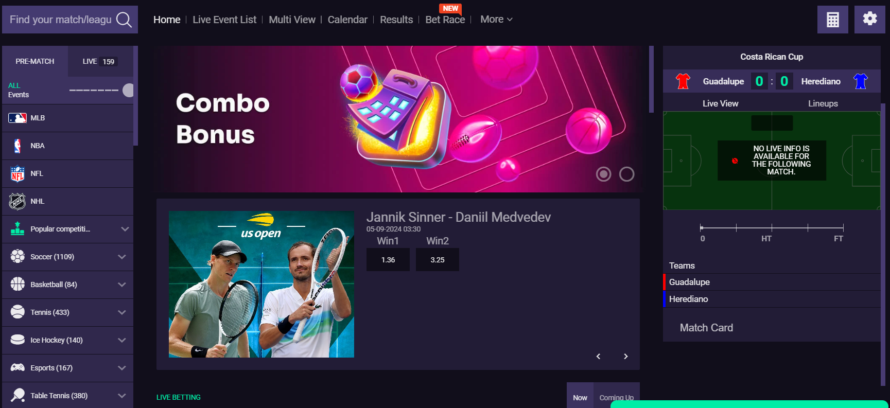 WinSpirit Desktop Sportsbook Interface