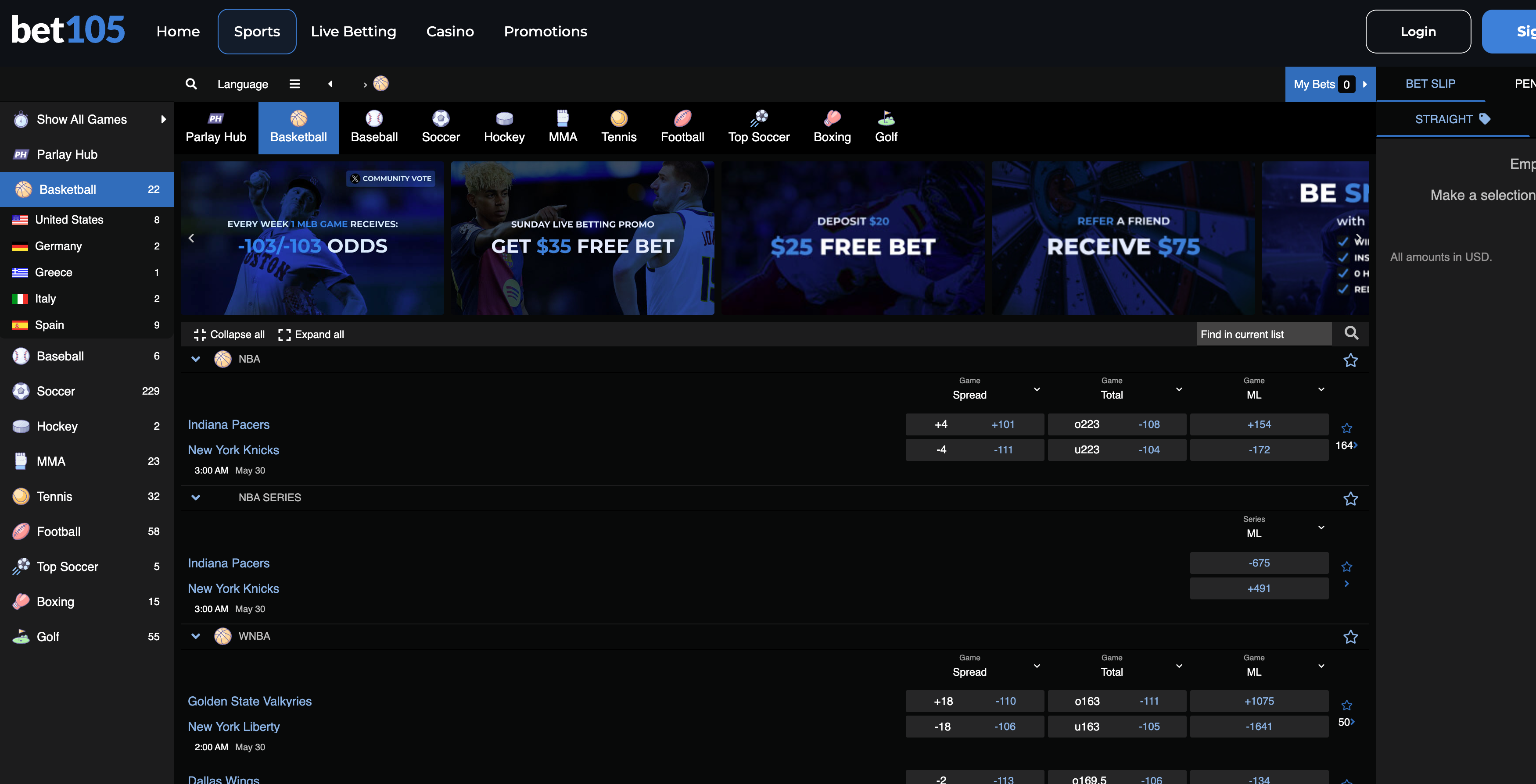 bet105 desktop betting interface