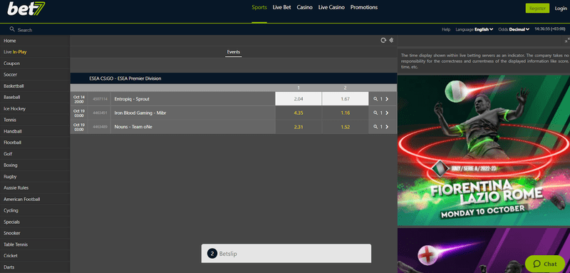 Bet7 Interface