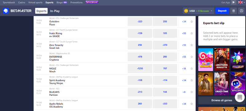 Betmaster Interface