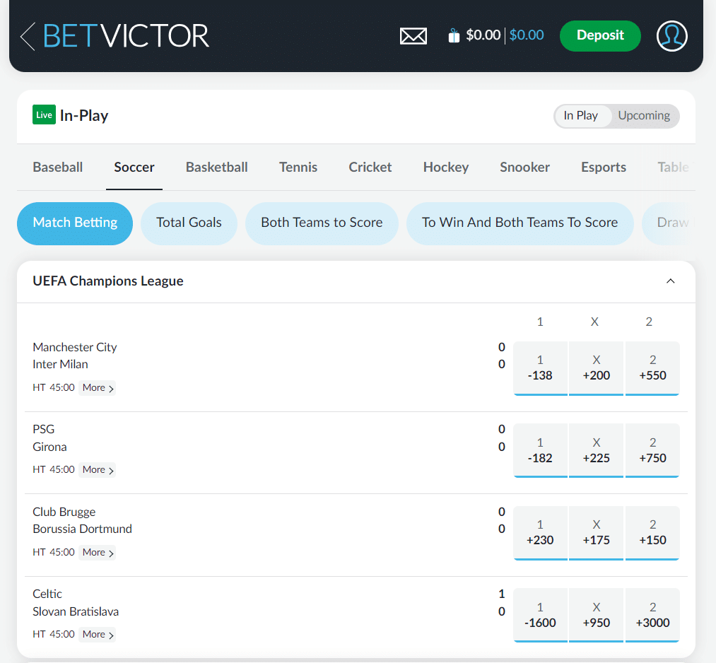 betvictor interface