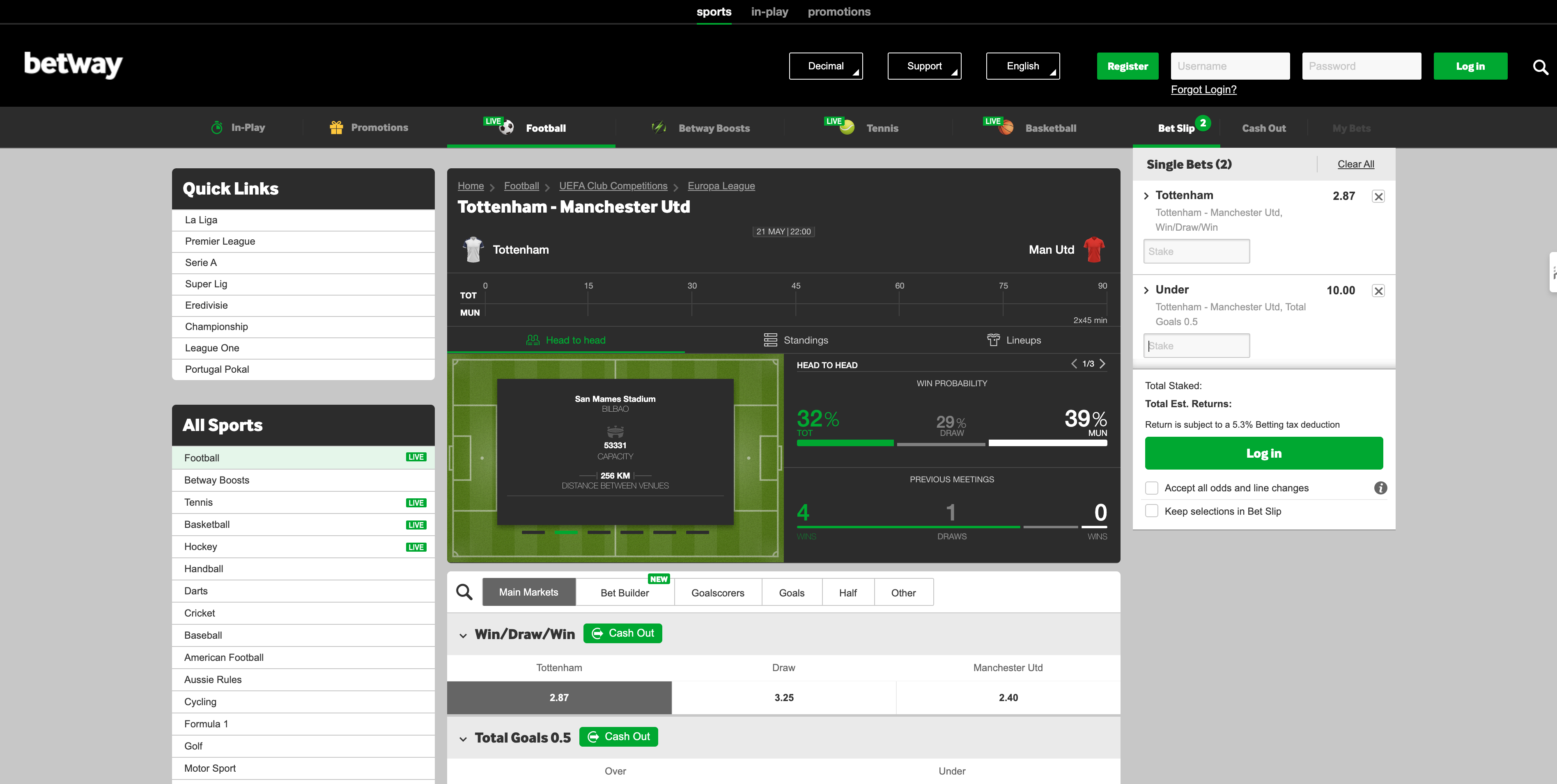 betway desktop interface