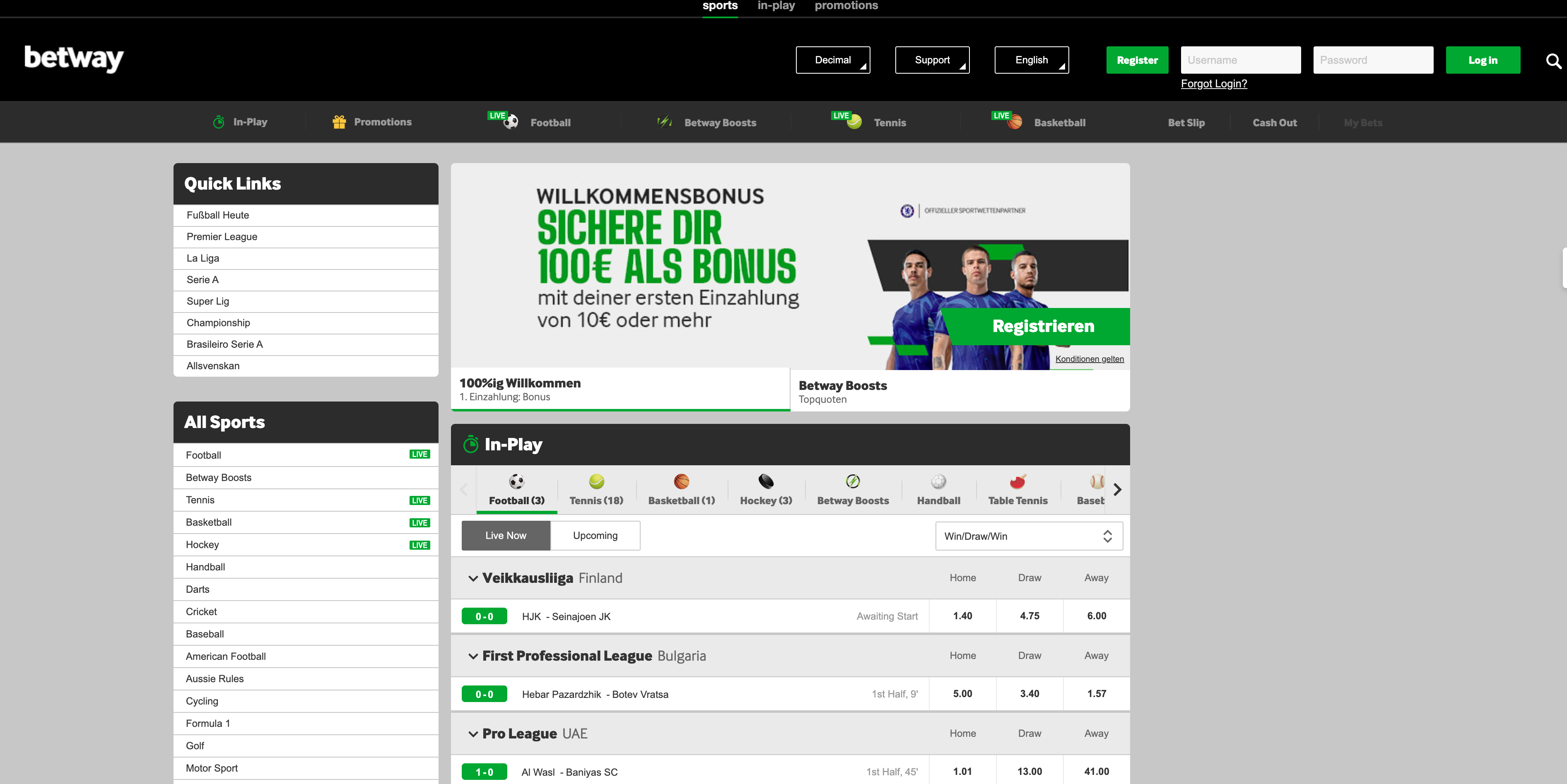 betway main page desktop