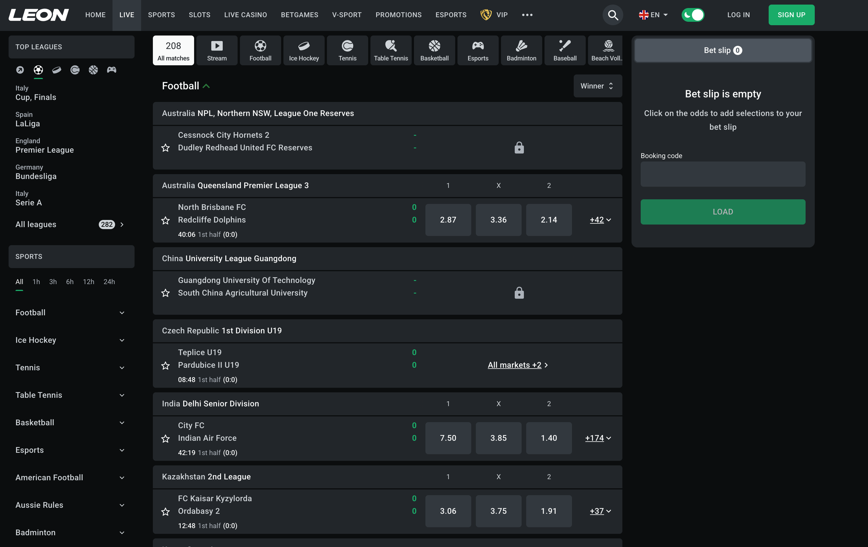 leonbet sports section interface