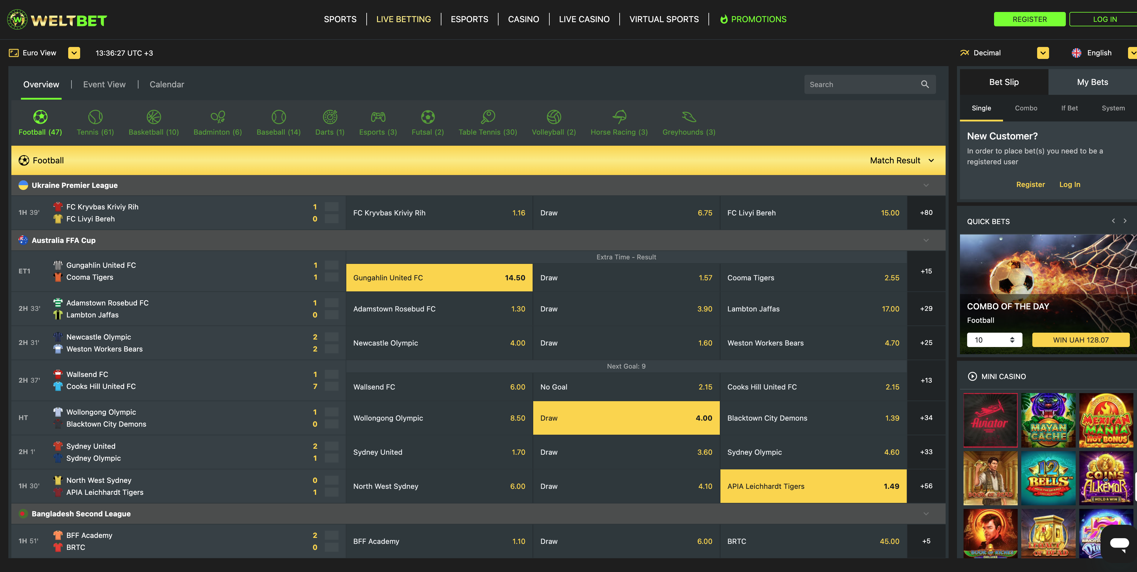 weltbet desktop interface