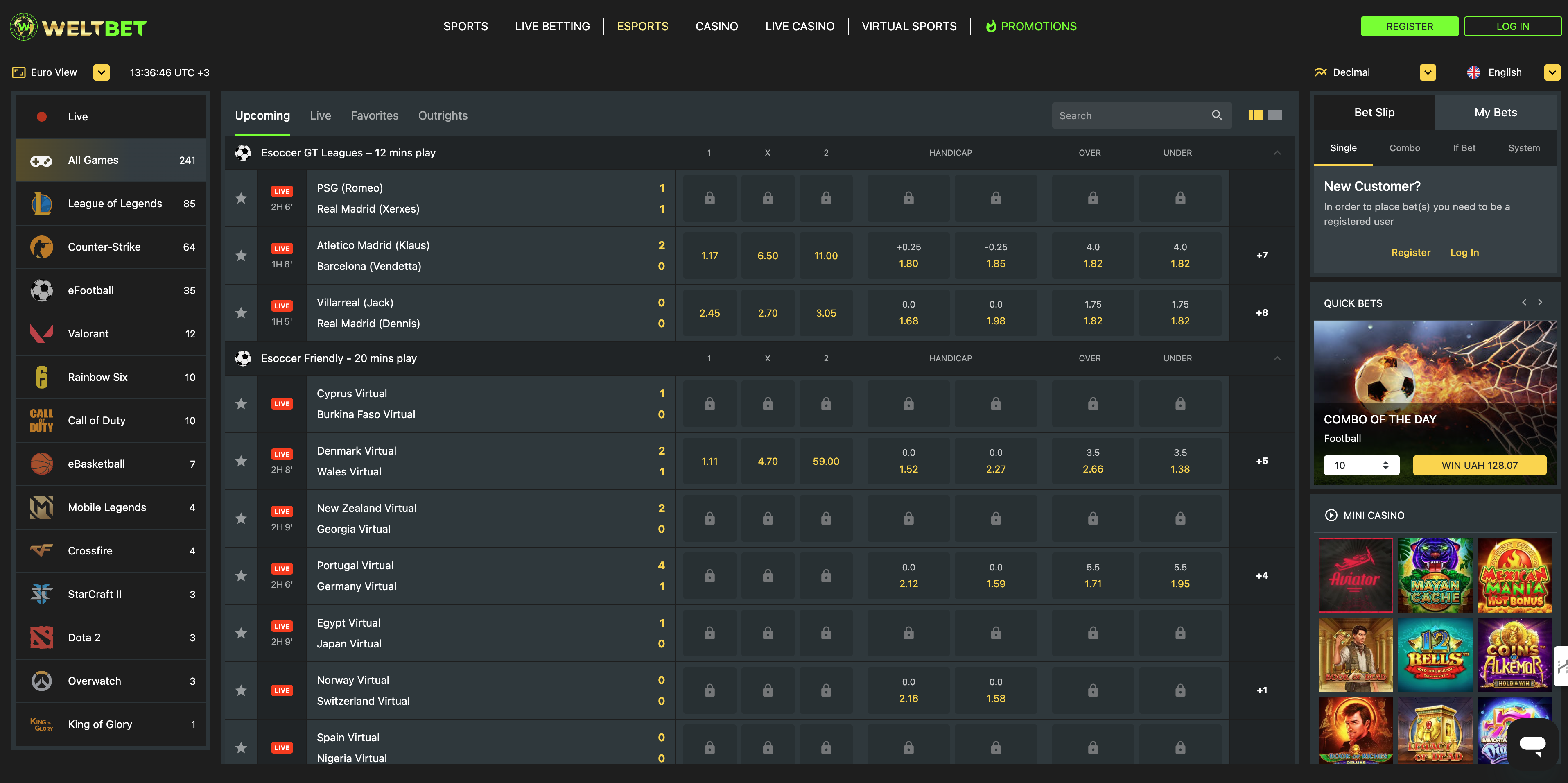 weltbet desktop interface