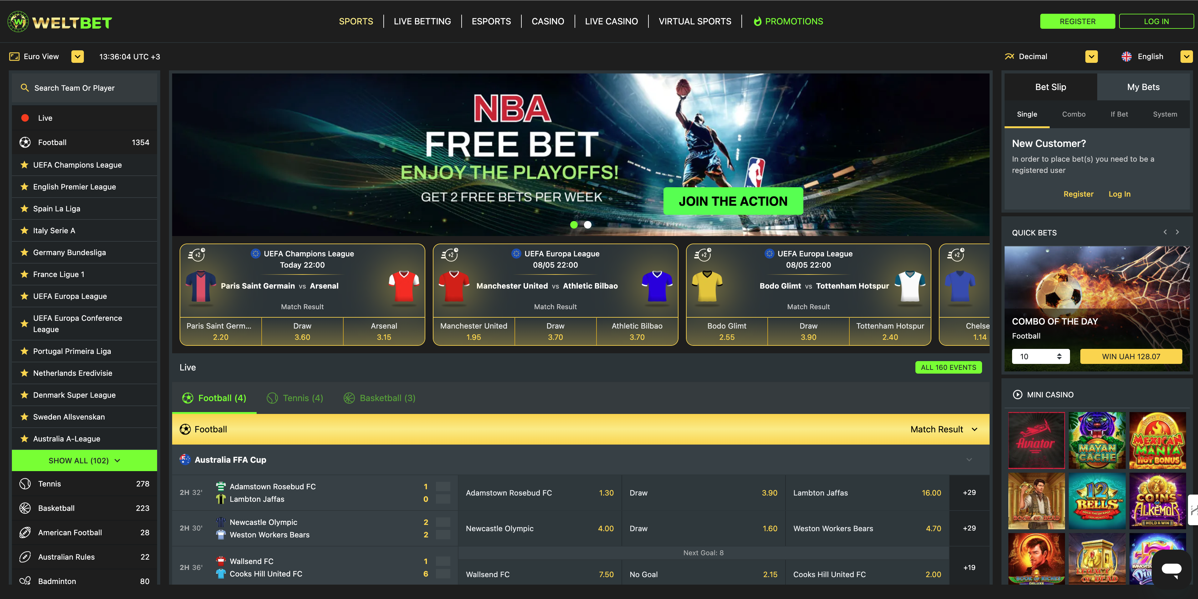 weltbet desktop interface