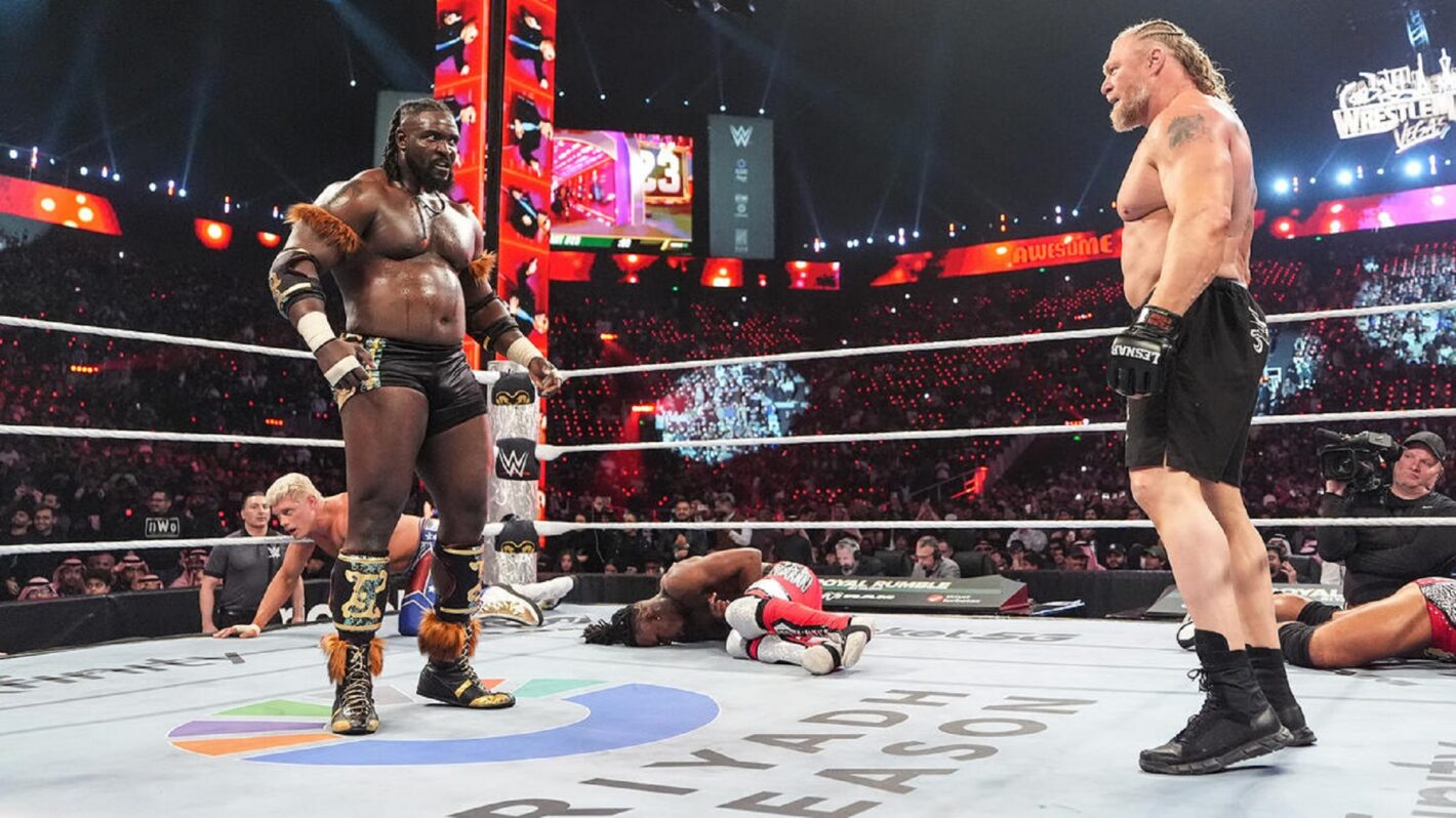 Oba Femi facing off with Brock Lesnar ahead of their Hell in a Cell match at SummerSlam 2026