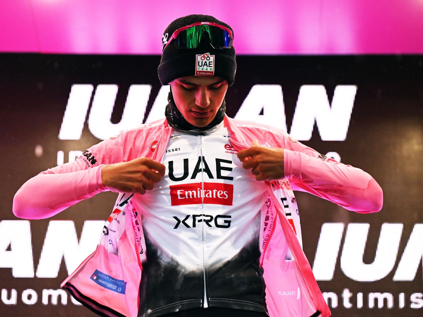 juan ayuso in the pink jersey after stage 10's TT