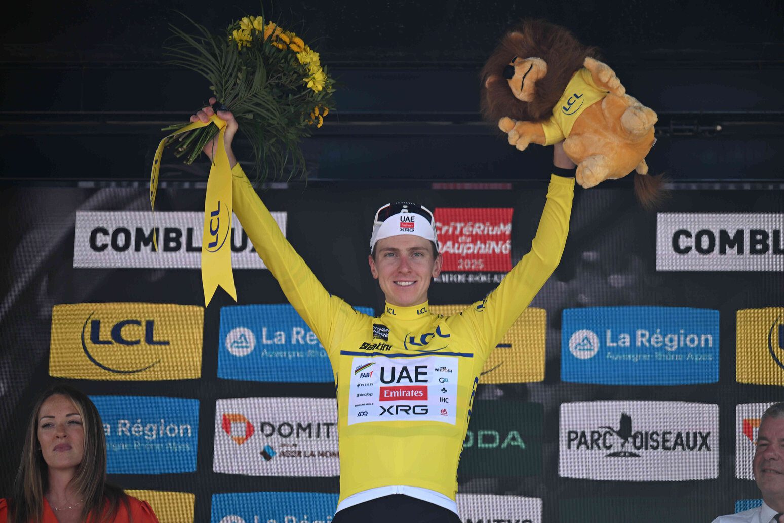 Tadej at the Dauphine 2025 podium